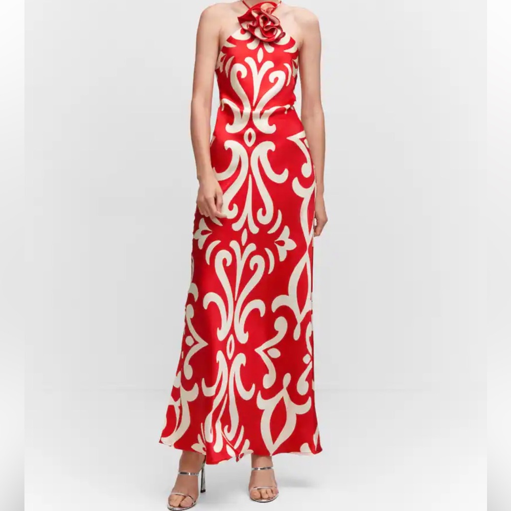 Mango Halter dress with flower detail